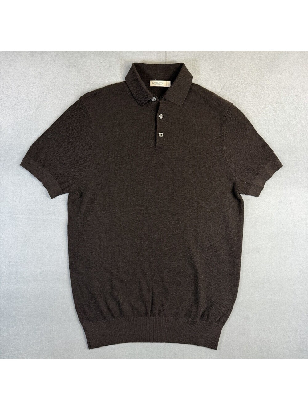 Suitsupply Polo Shirt Mens Small* Dark Brown 100% Merino Wool Knit Short Sleeve